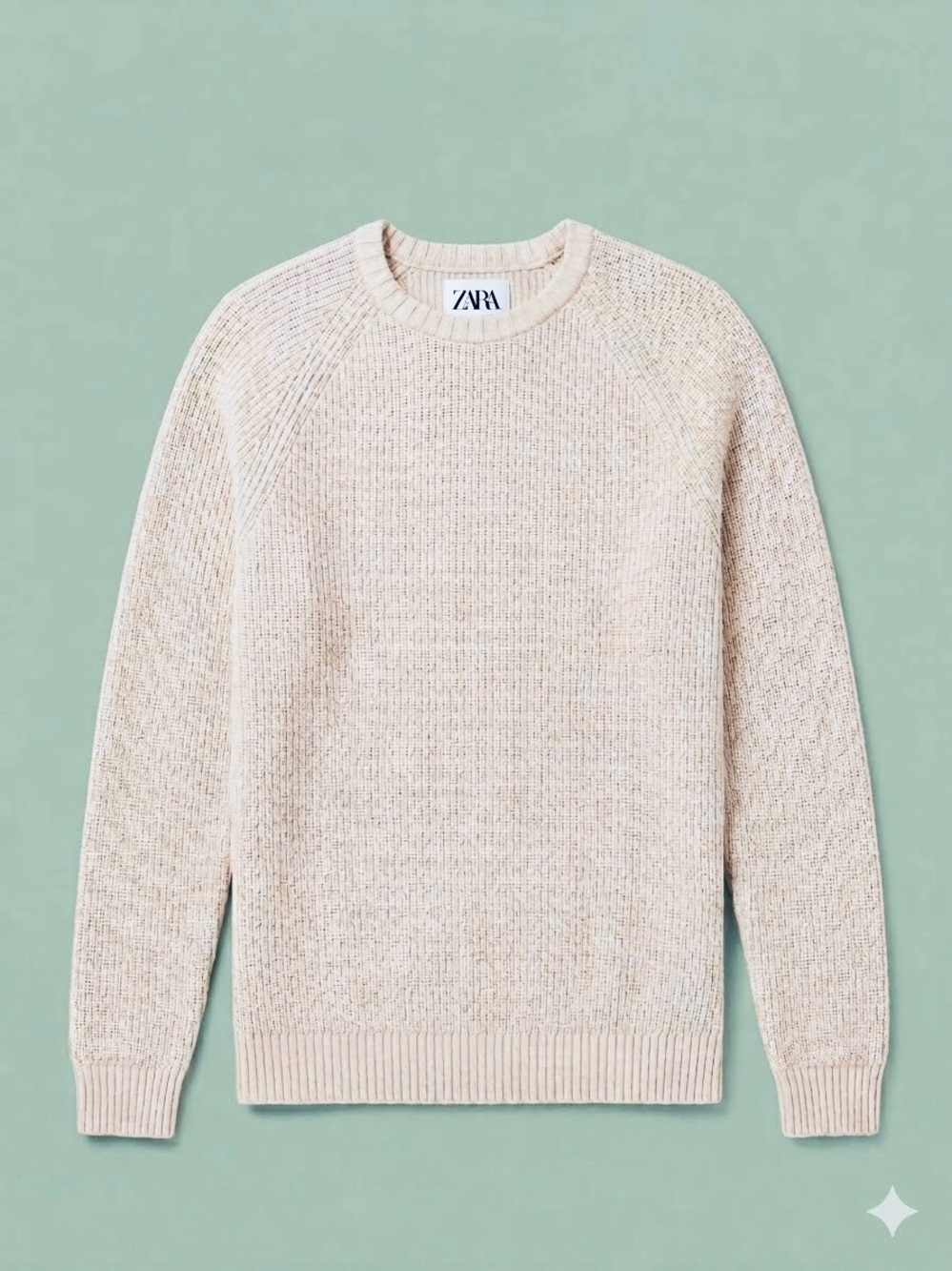 Zara Men Cream Textured Crewneck Sweater